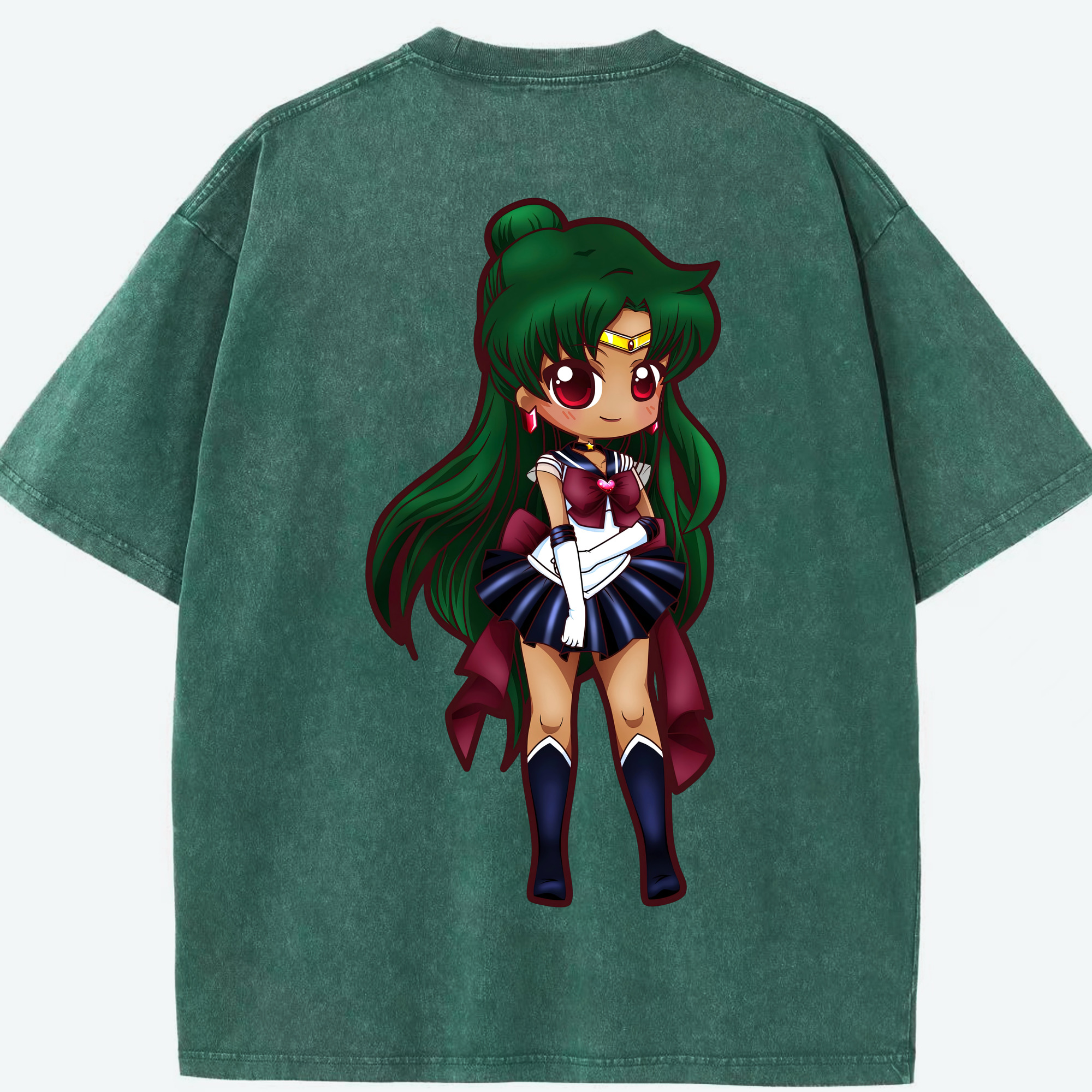 （画像用） 美少女戦士セーラームーン 冥王せつな Sailor Moon Meiou Setsuna 綿100% ヴィンテージ風 半袖Tシャツ（背面プリント）